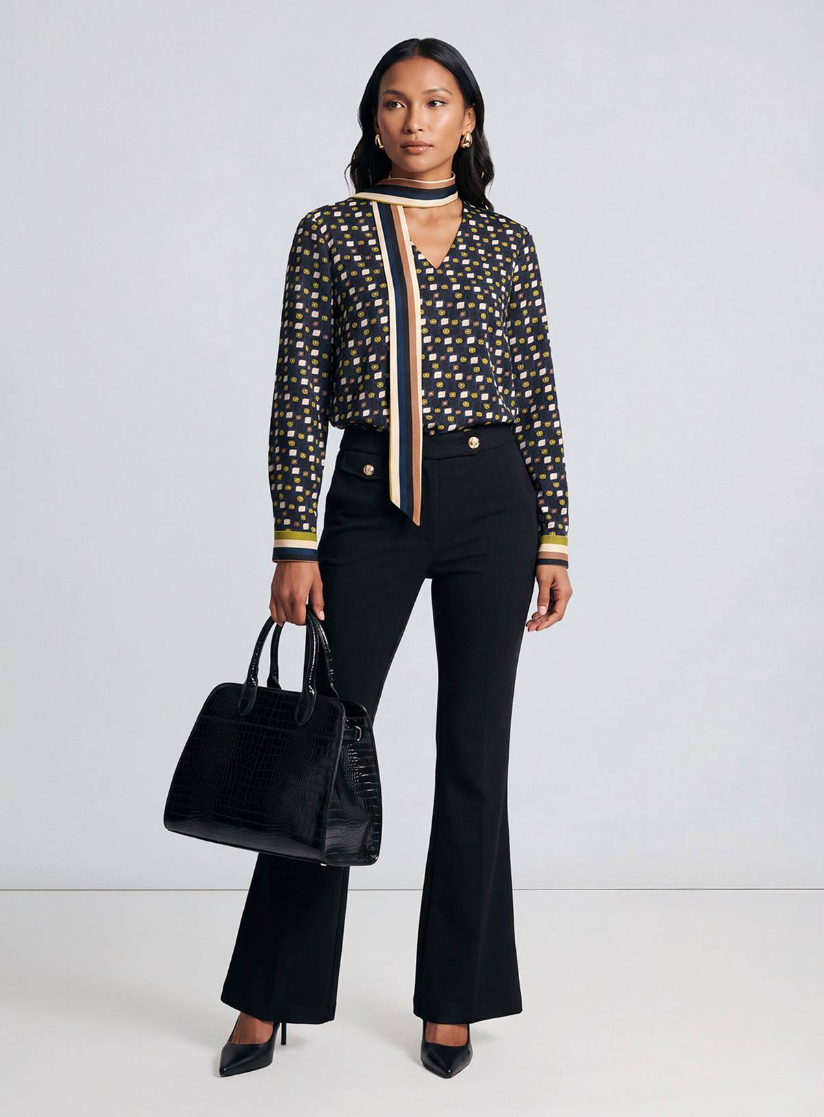 PRINCIPLES Fluid Geo Printed Scarf Detail Blouse 18 - Image 1